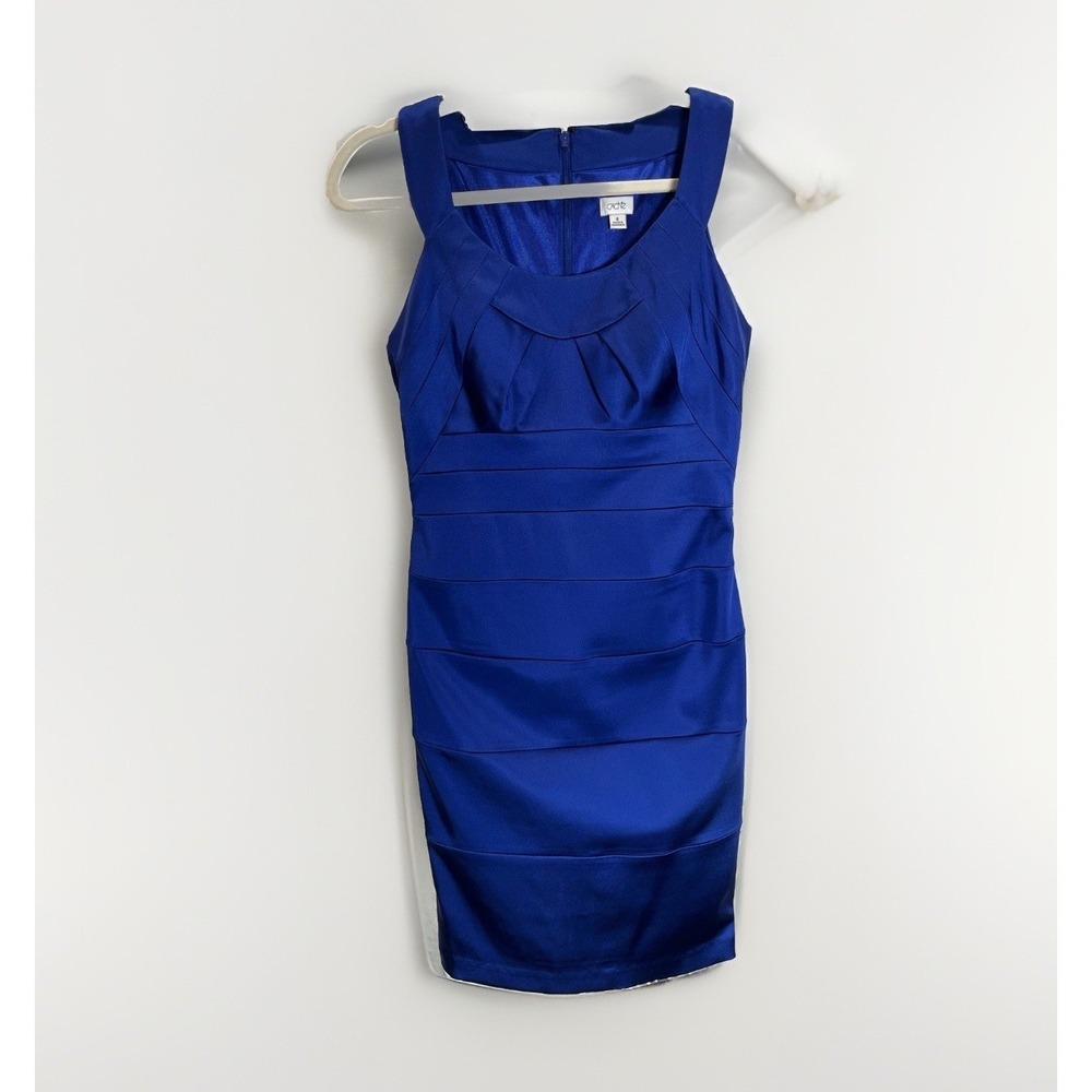 CACHE Cocktail Dress Womens Sz 6 Indigo Blue Satin Sheath Sleeveless VTG Y2K